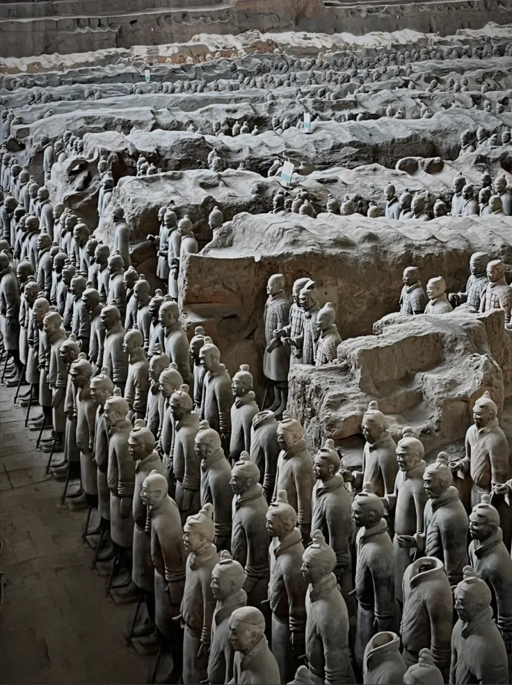 Rows of terracotta warriors in Pit 1, the largest excavation hall